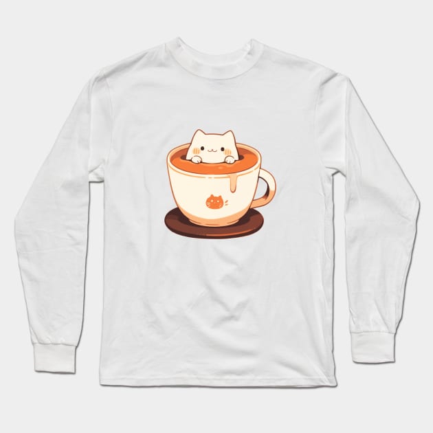 Kawaii kitten in a cup Long Sleeve T-Shirt by JP